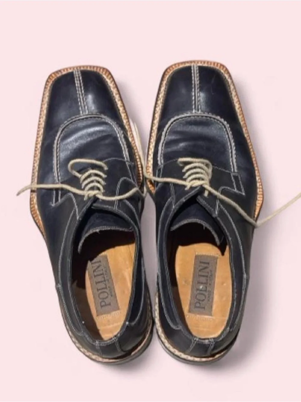 Authentic Pollini men’s black Italian leather dress shoes size 9